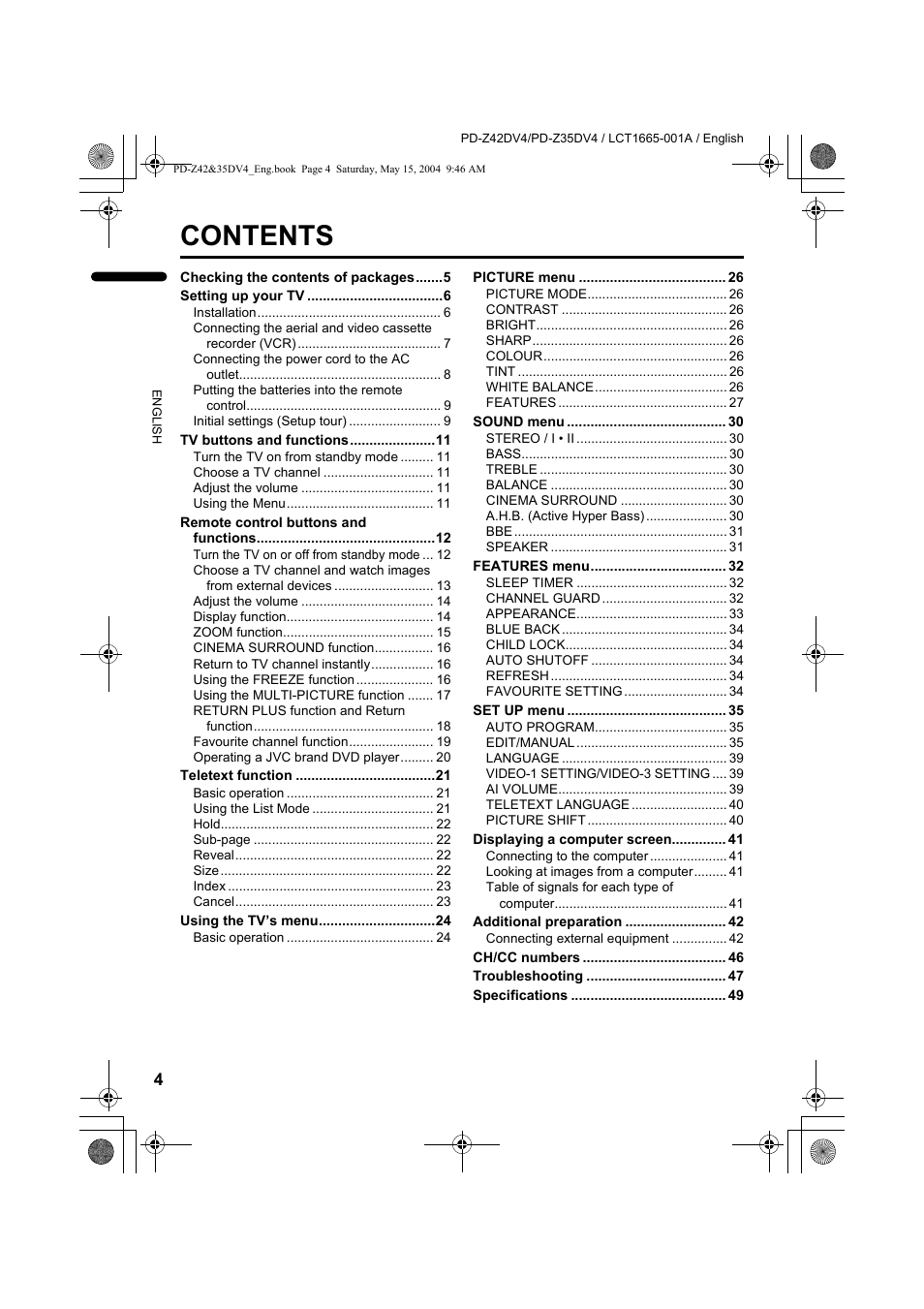 JVC PD-Z35DV4 User Manual | Page 5 / 52
