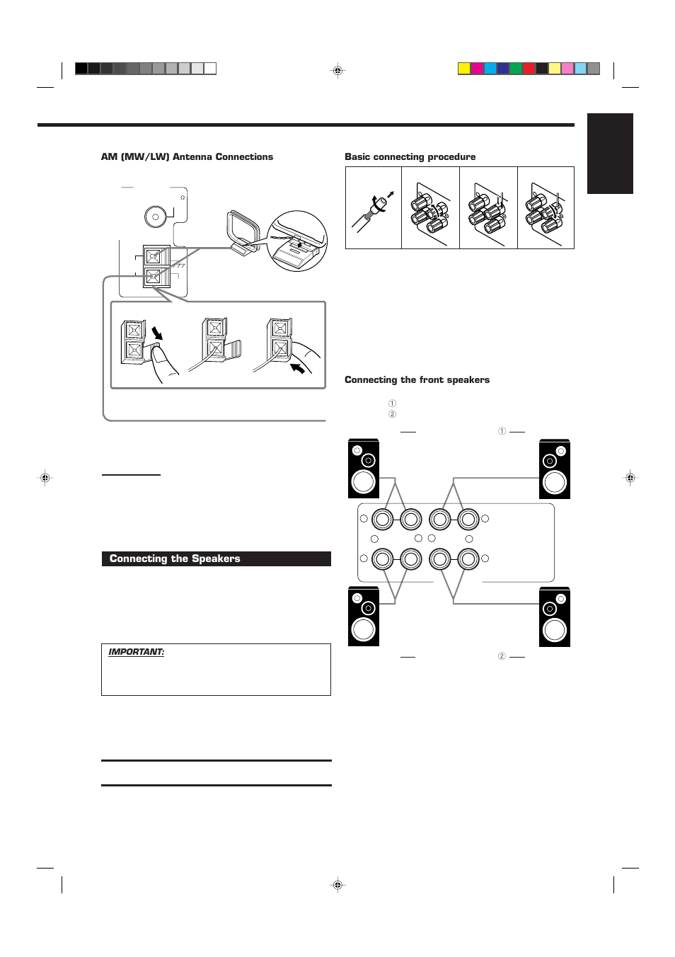 English, Connecting the speakers | JVC RX-7000RBK User Manual | Page 7 / 60