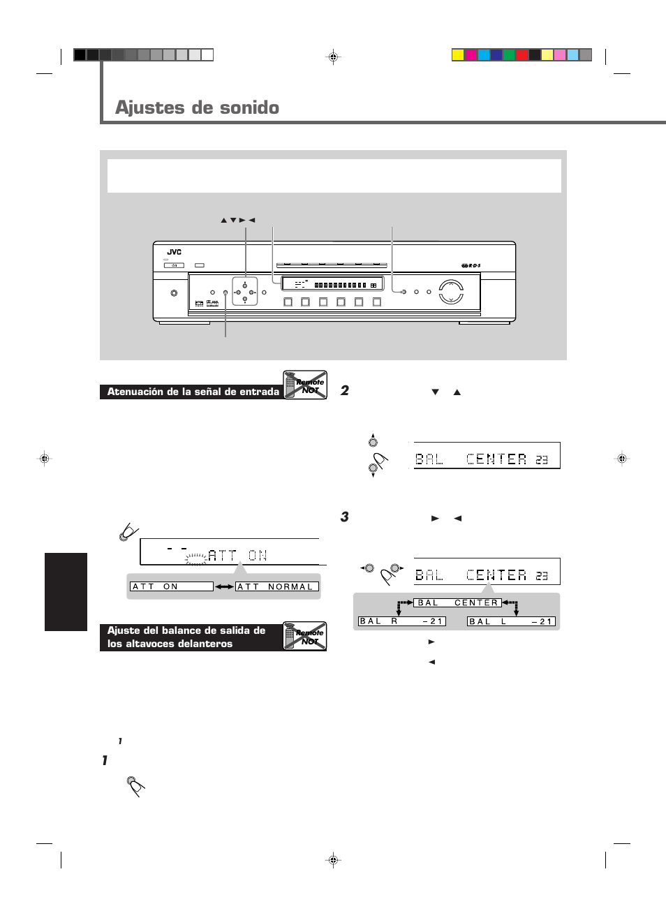 Ajustes de sonido, Español, Aparezca en la pantalla | Atenuación de la señal de entrada, Pulse adjust, Remote not | JVC RX-E112RSL User Manual | Page 25 / 52