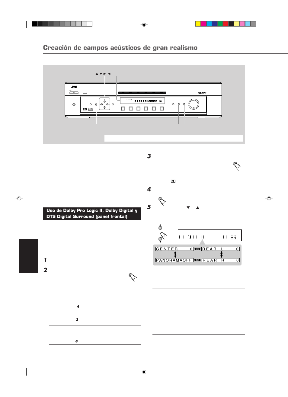 Creación de campos acústicos de gran realismo, Español, Seleccione y reproduzca el software deseado | Pulse adjust, El indicador pl ii se enciende en la pantalla | JVC RX-E112RSL User Manual | Page 41 / 52