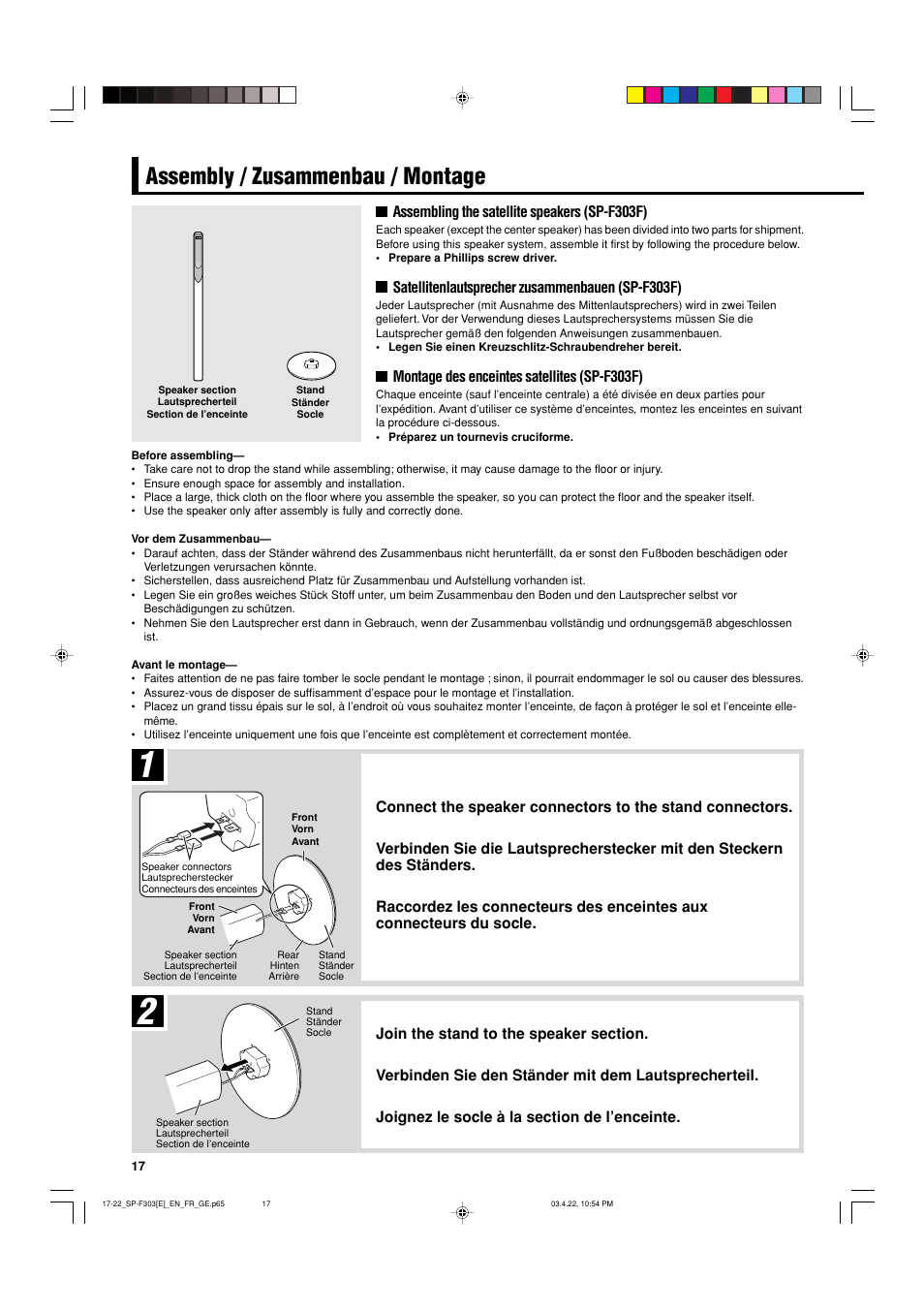 Assembly / zusammenbau / montage | JVC SP-F303C User Manual | Page 18 / 48