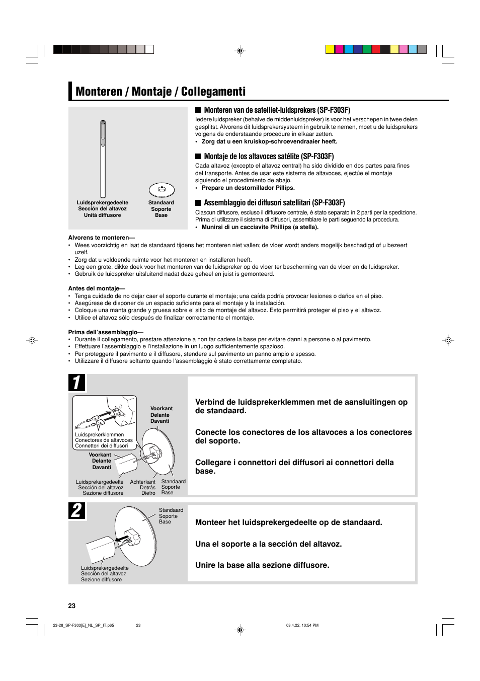 Monteren / montaje / collegamenti | JVC SP-F303C User Manual | Page 24 / 48