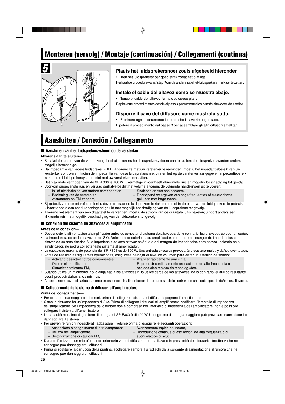 Aansluiten / conexión / collegamento | JVC SP-F303C User Manual | Page 26 / 48