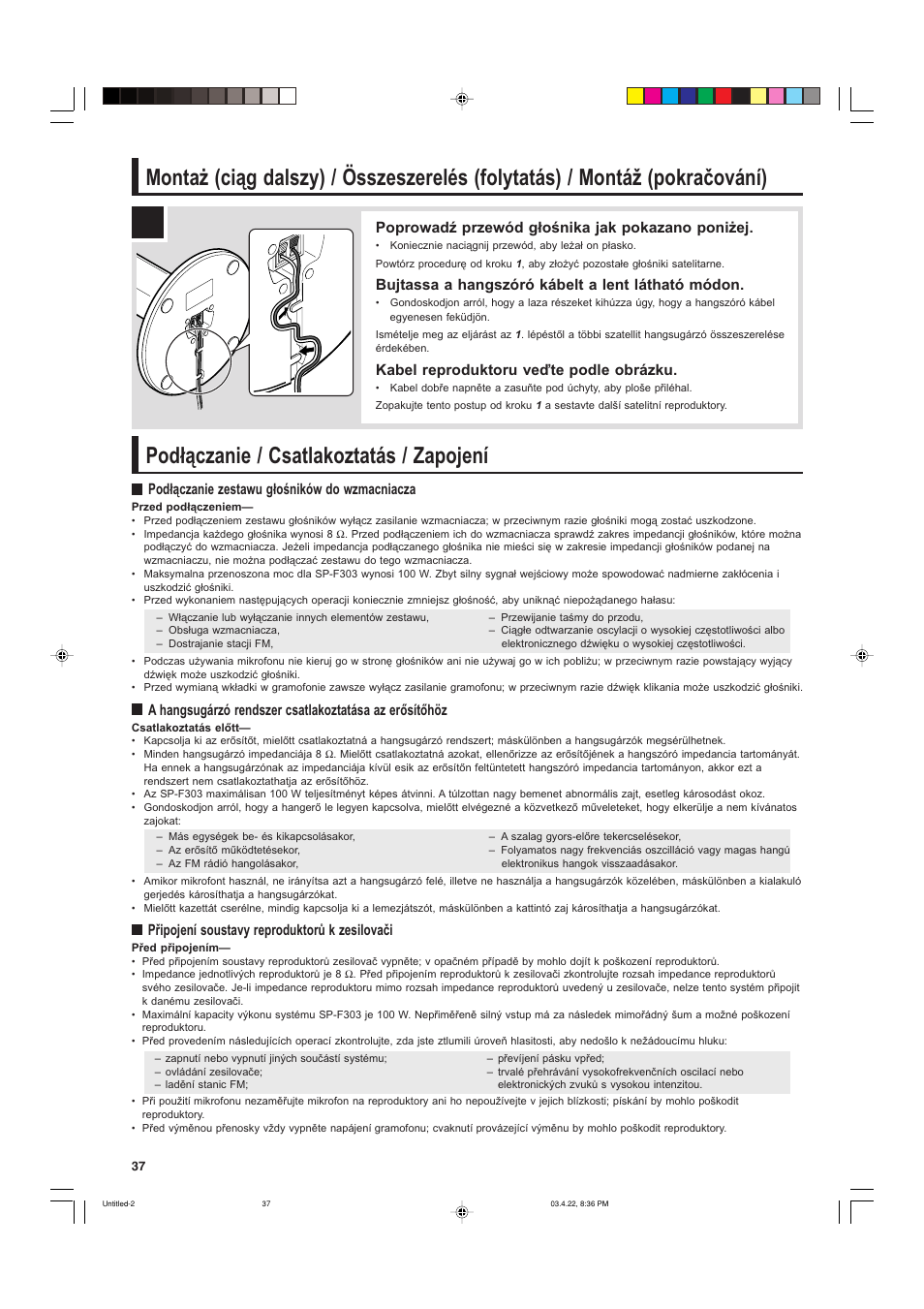 Podłączanie / csatlakoztatás / zapojení | JVC SP-F303C User Manual | Page 38 / 48