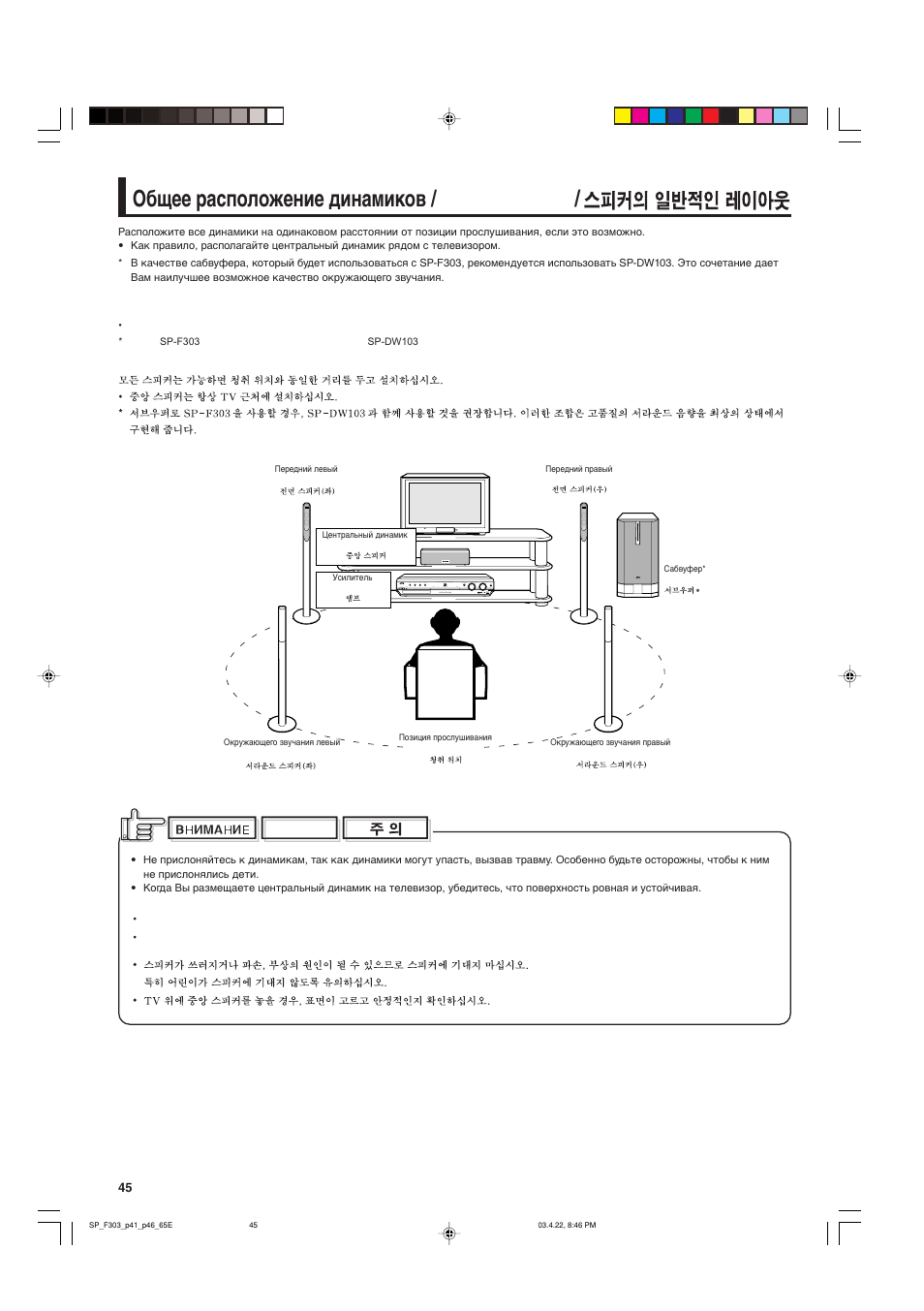 Общее расположение динамиков | JVC SP-F303C User Manual | Page 46 / 48