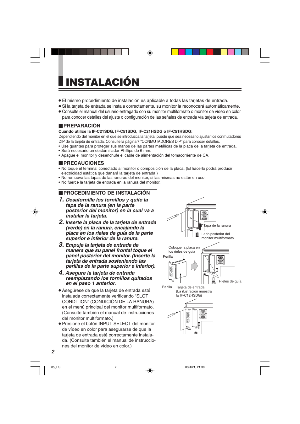 Instalación | JVC IF-C21SDG User Manual | Page 44 / 64