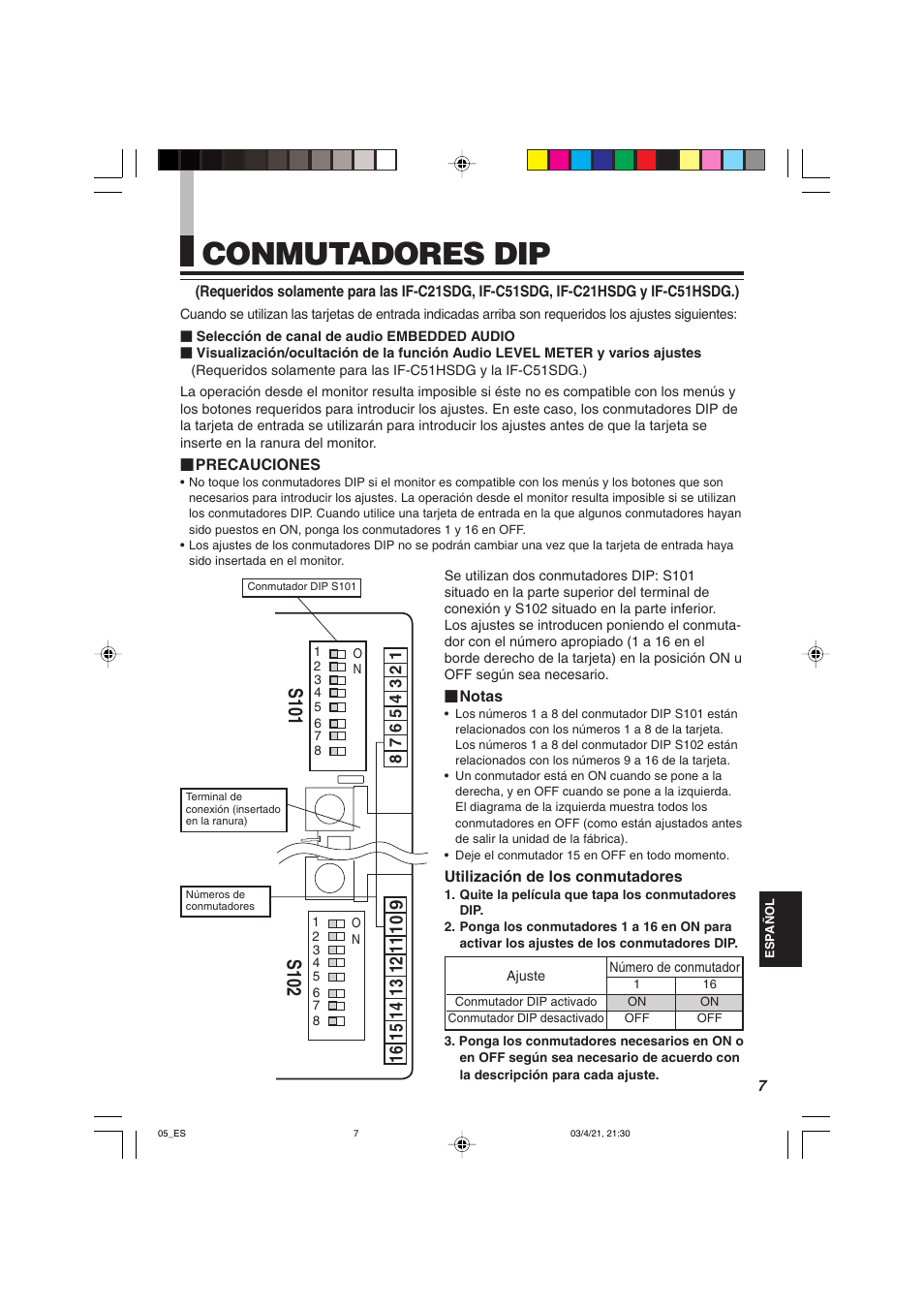Conmutadores dip | JVC IF-C21SDG User Manual | Page 49 / 64