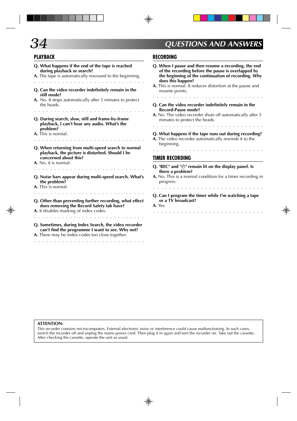 Questions and answers | JVC HR-A230EK User Manual | Page 34 / 40