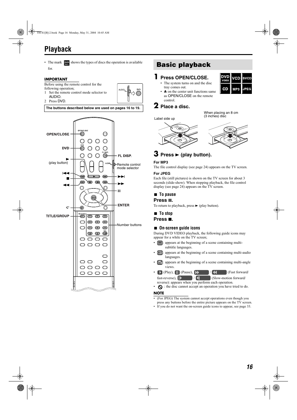 Playback, Basic playback | JVC SP-THS1F User Manual | Page 19 / 44
