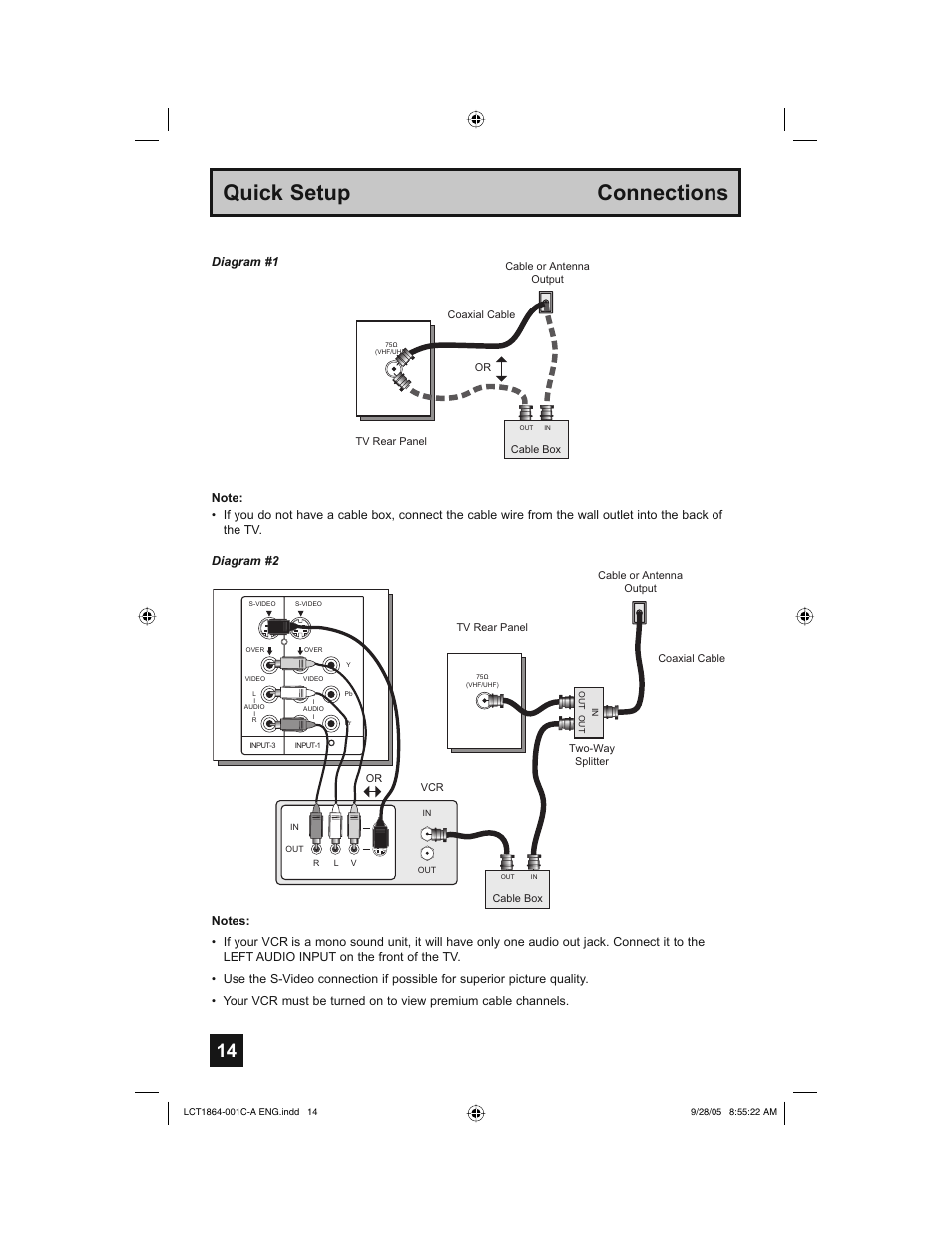 Quick setup connections | JVC HD-61Z576 User Manual | Page 14 / 80