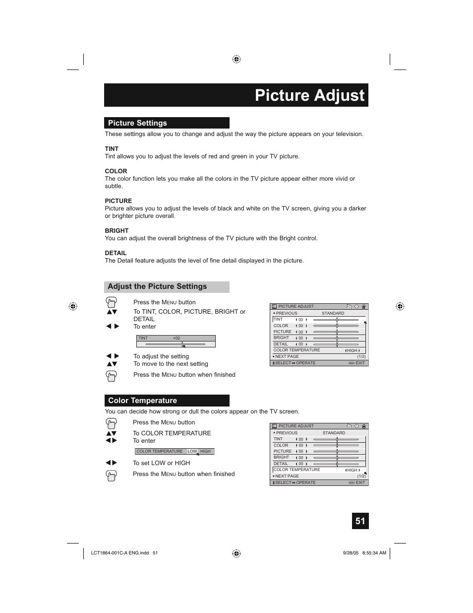 Picture adjust | JVC HD-61Z576 User Manual | Page 51 / 80