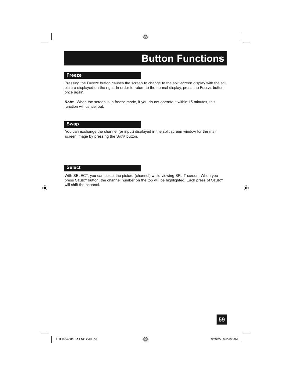 Button functions | JVC HD-61Z576 User Manual | Page 59 / 80
