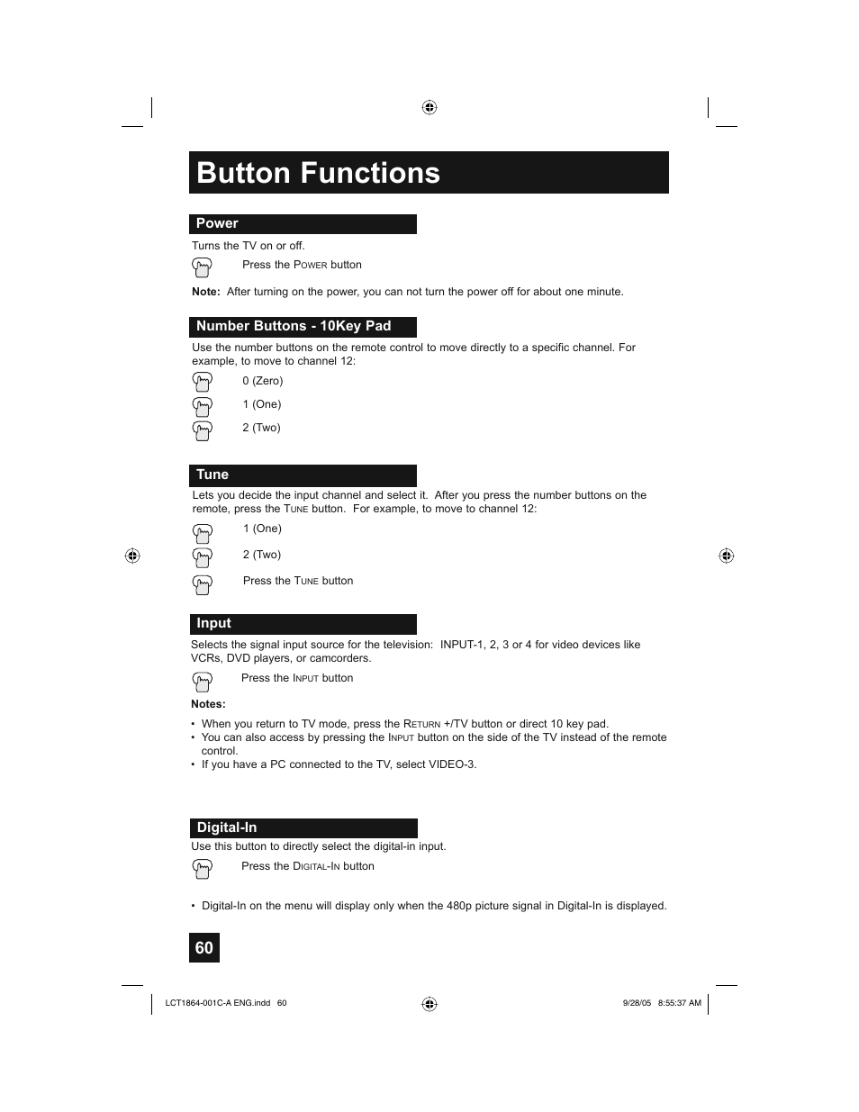 Button functions | JVC HD-61Z576 User Manual | Page 60 / 80