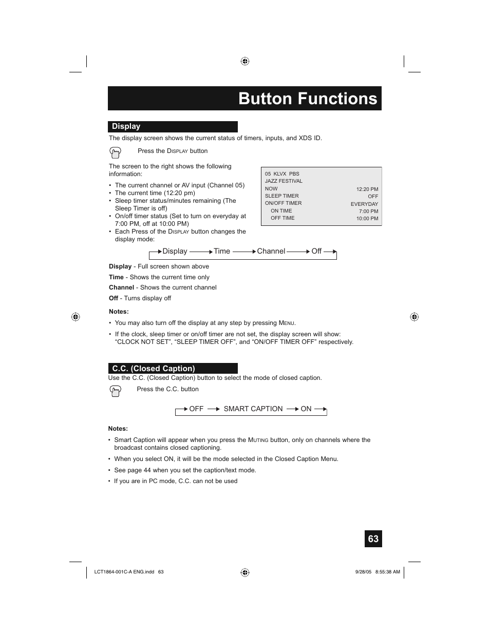 Button functions | JVC HD-61Z576 User Manual | Page 63 / 80