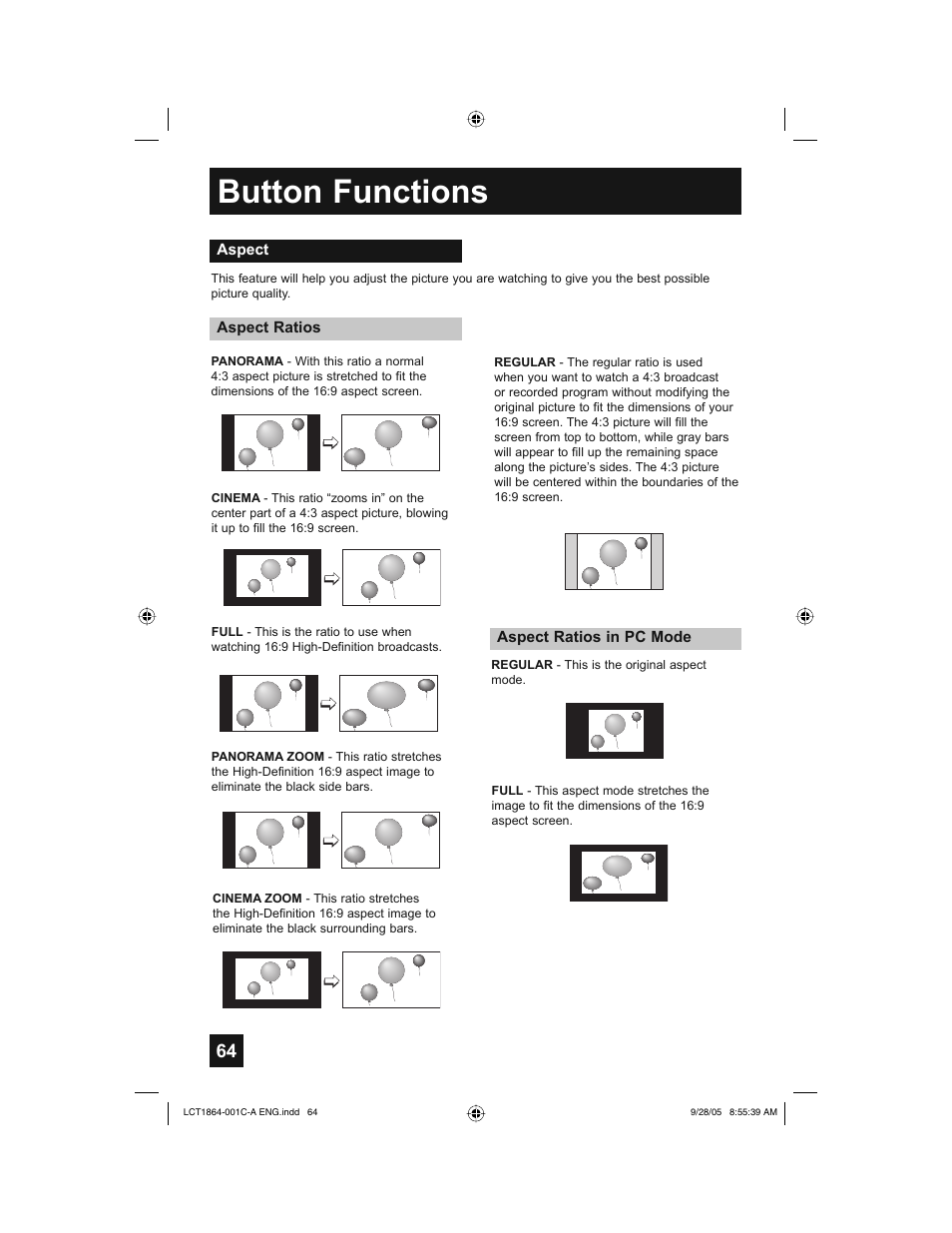 Button functions | JVC HD-61Z576 User Manual | Page 64 / 80