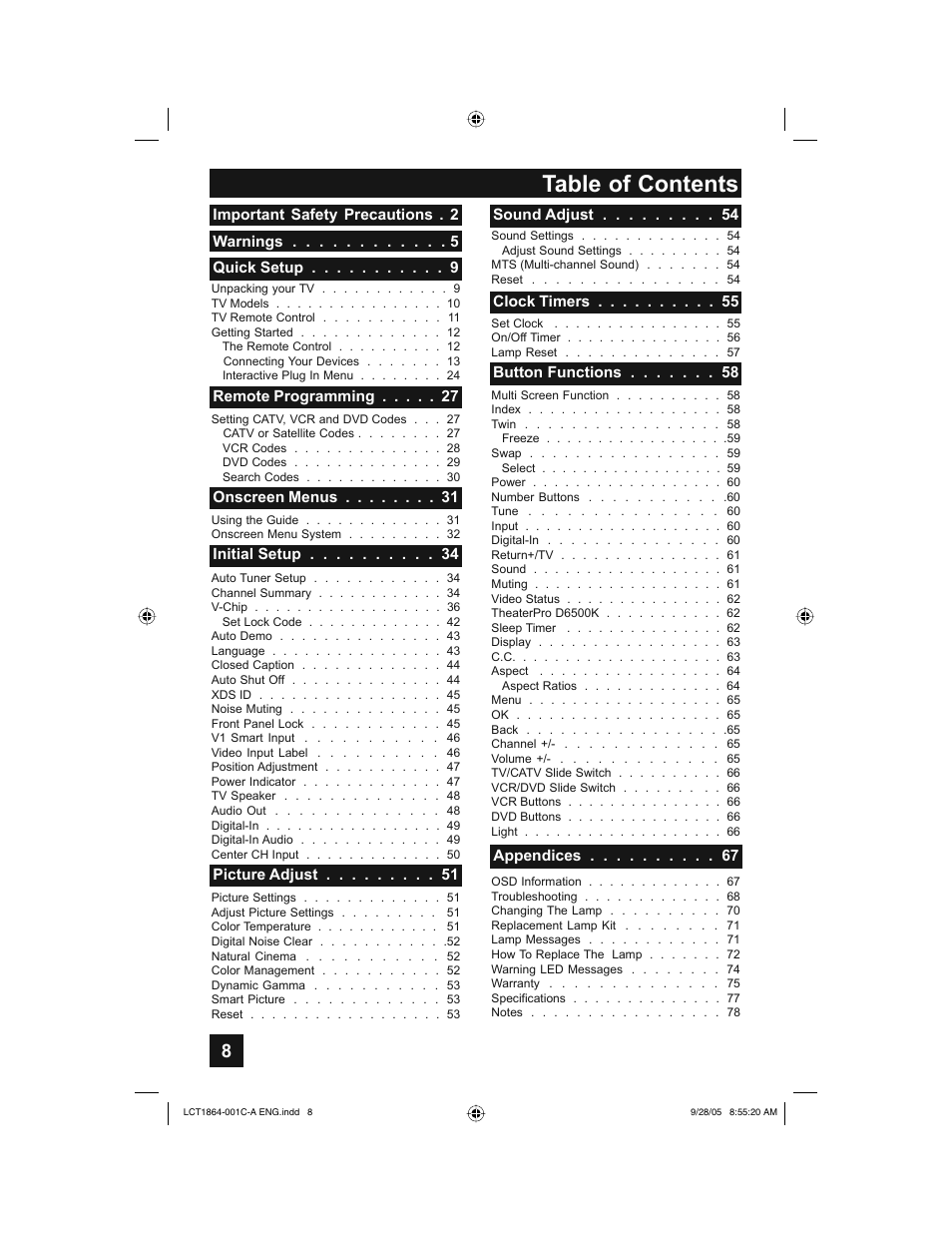 JVC HD-61Z576 User Manual | Page 8 / 80