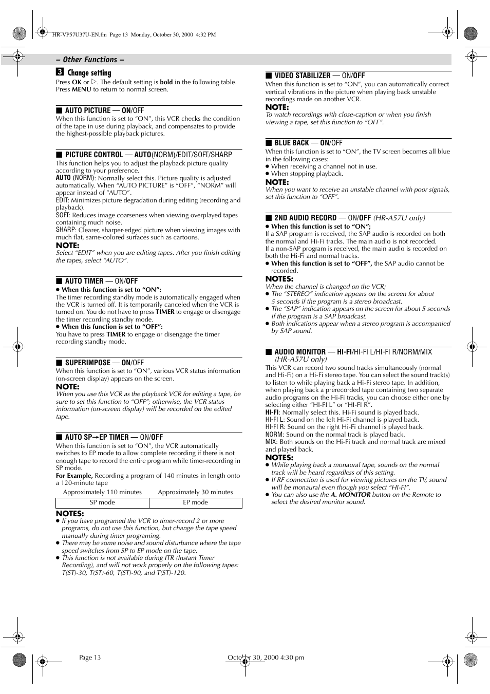 JVC HR-A57U User Manual | Page 13 / 16