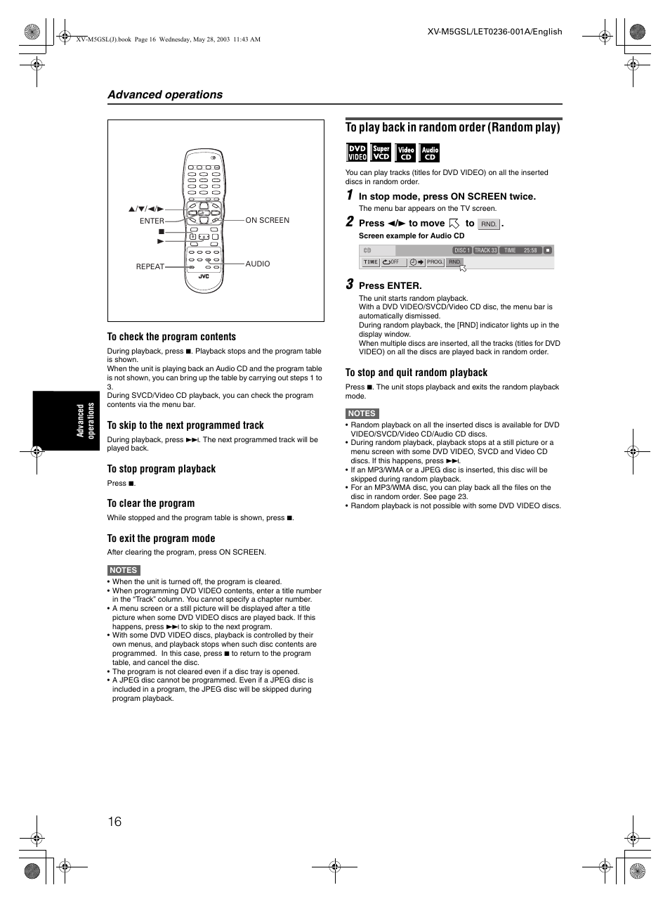 Advanced operations | JVC XV-M5GSL User Manual | Page 18 / 43