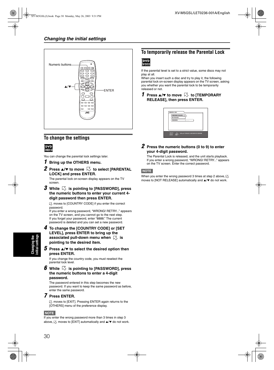 Changing the initial settings | JVC XV-M5GSL User Manual | Page 32 / 43