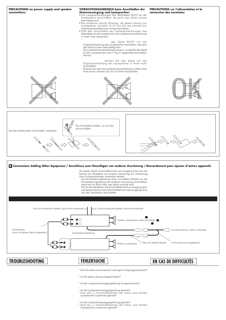 Fehlersuche, Troubleshooting, En cas de difficultés | JVC KS-FX630R User Manual | Page 4 / 4