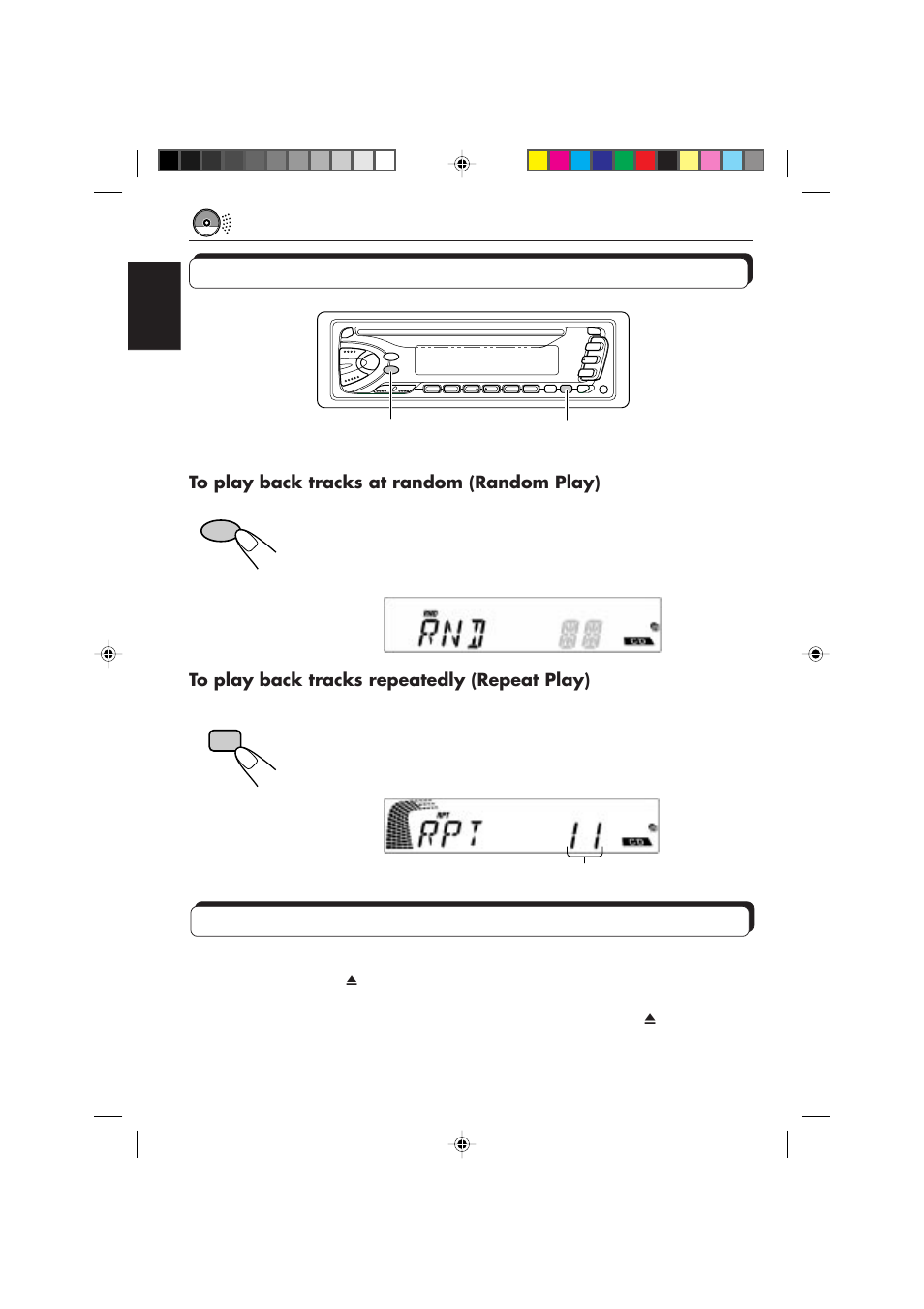 Selecting cd playback modes, Prohibiting cd ejection | JVC DIGITAL AUDIO KD-S550 User Manual | Page 12 / 94