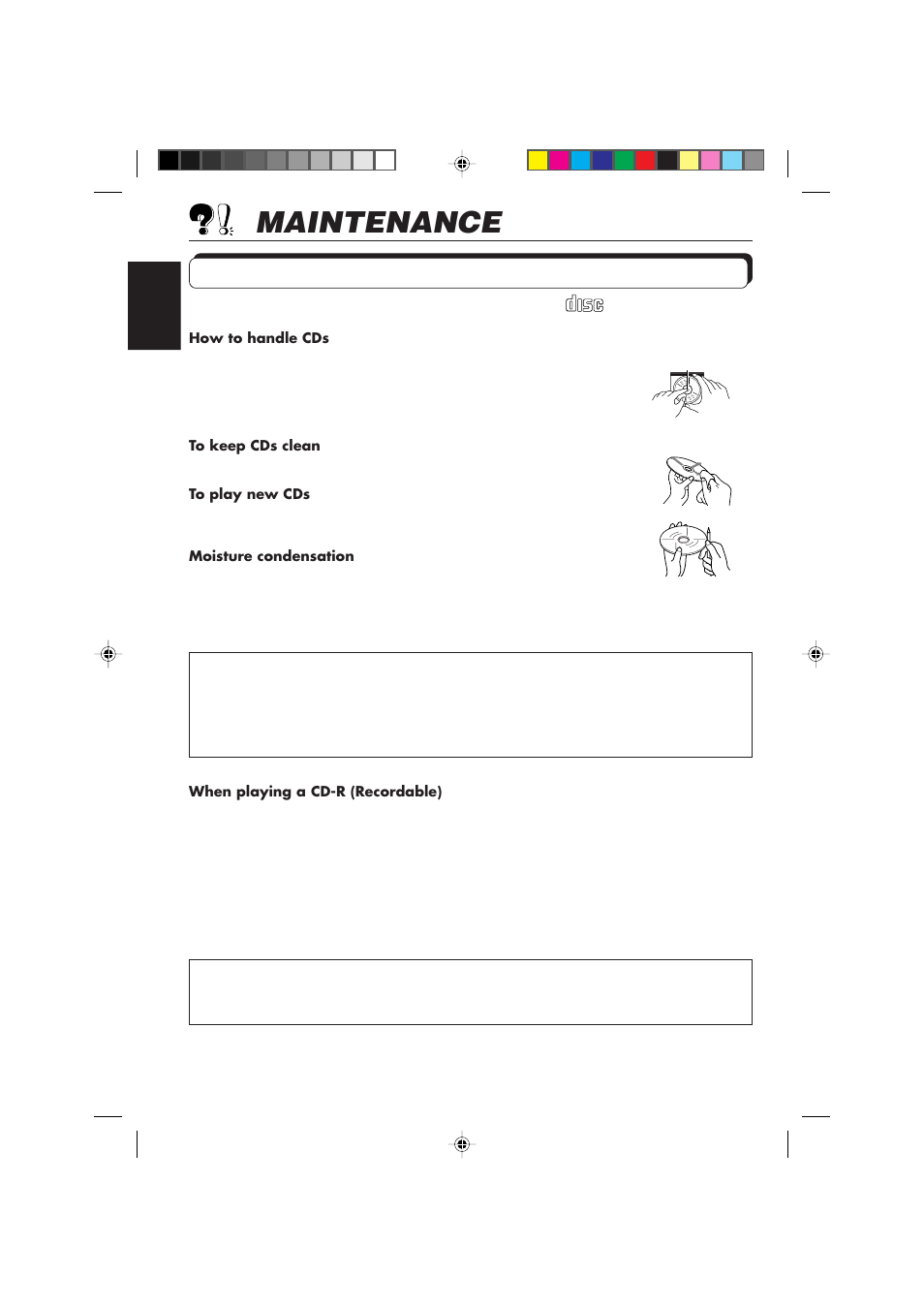 Maintenance, Handling cds | JVC DIGITAL AUDIO KD-S550 User Manual | Page 22 / 94