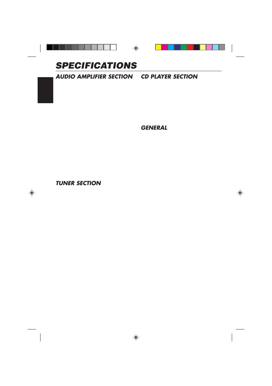 Specifications, General | JVC DIGITAL AUDIO KD-S550 User Manual | Page 24 / 94