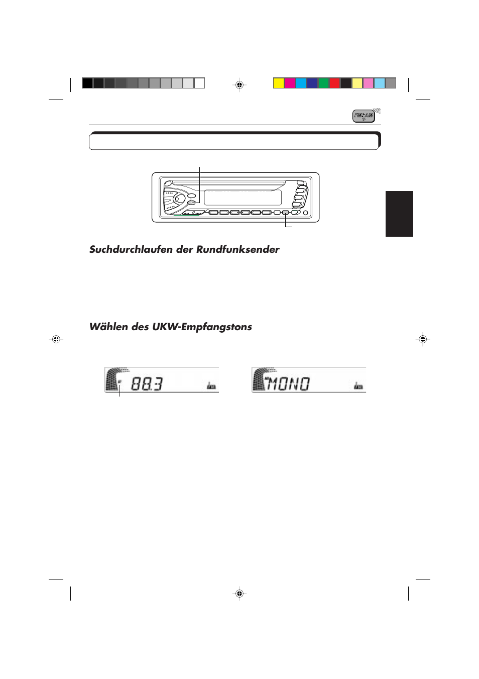 Andere praktische tuner-funktionen, Suchdurchlaufen der rundfunksender, Wählen des ukw-empfangstons | JVC DIGITAL AUDIO KD-S550 User Manual | Page 32 / 94