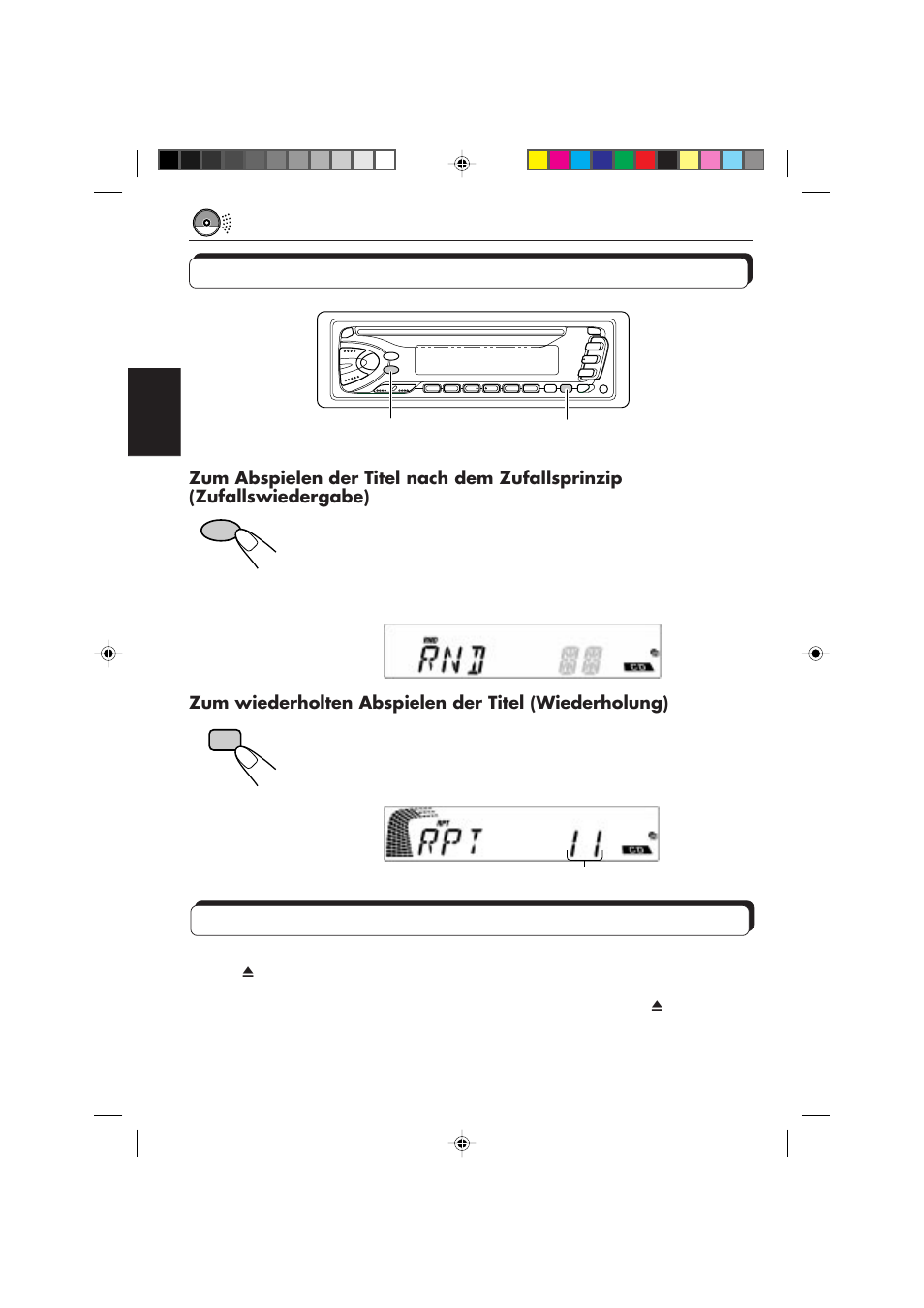 Wählen der cd-abspielbetriebsarten, Unterdrücken des cd-auswurfs | JVC DIGITAL AUDIO KD-S550 User Manual | Page 35 / 94
