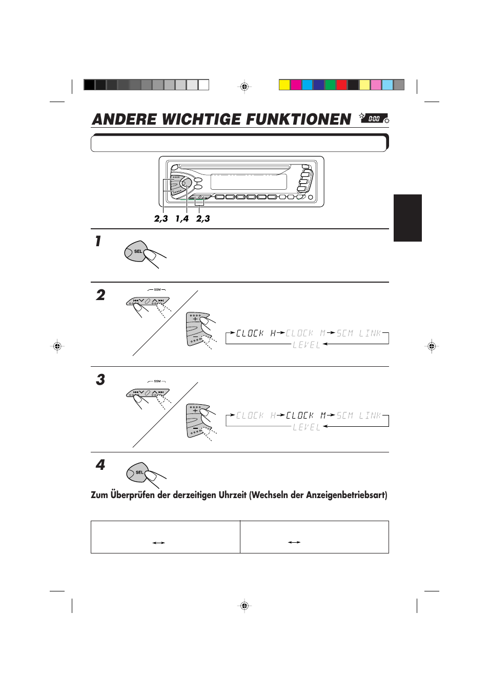 Andere wichtige funktionen, Stellen der uhr | JVC DIGITAL AUDIO KD-S550 User Manual | Page 42 / 94