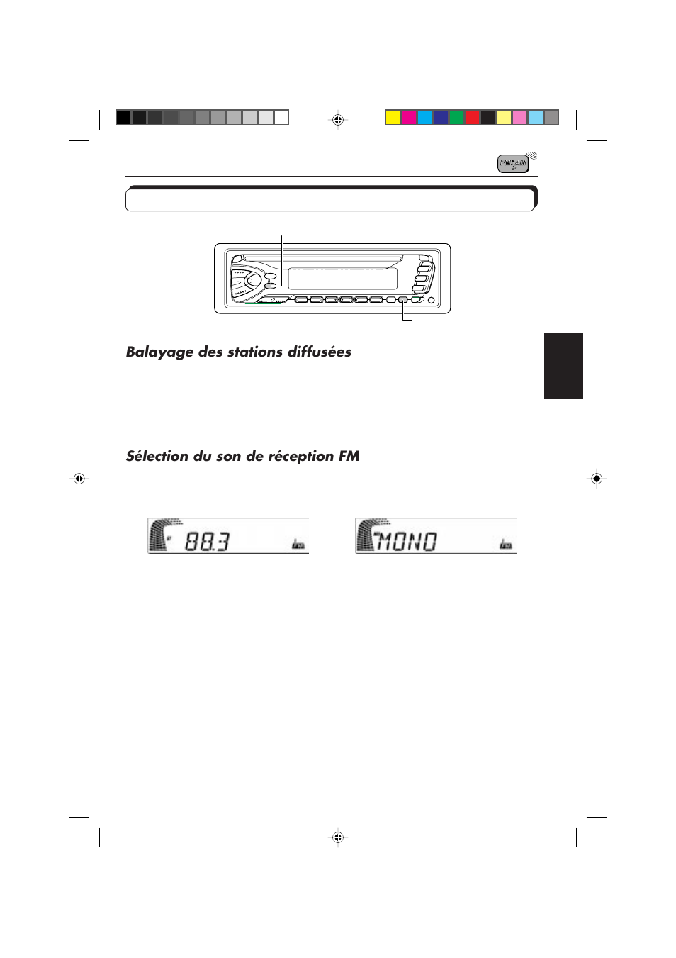 Autres fonctions pratiques du tuner, Balayage des stations diffusées, Sélection du son de réception fm | JVC DIGITAL AUDIO KD-S550 User Manual | Page 55 / 94