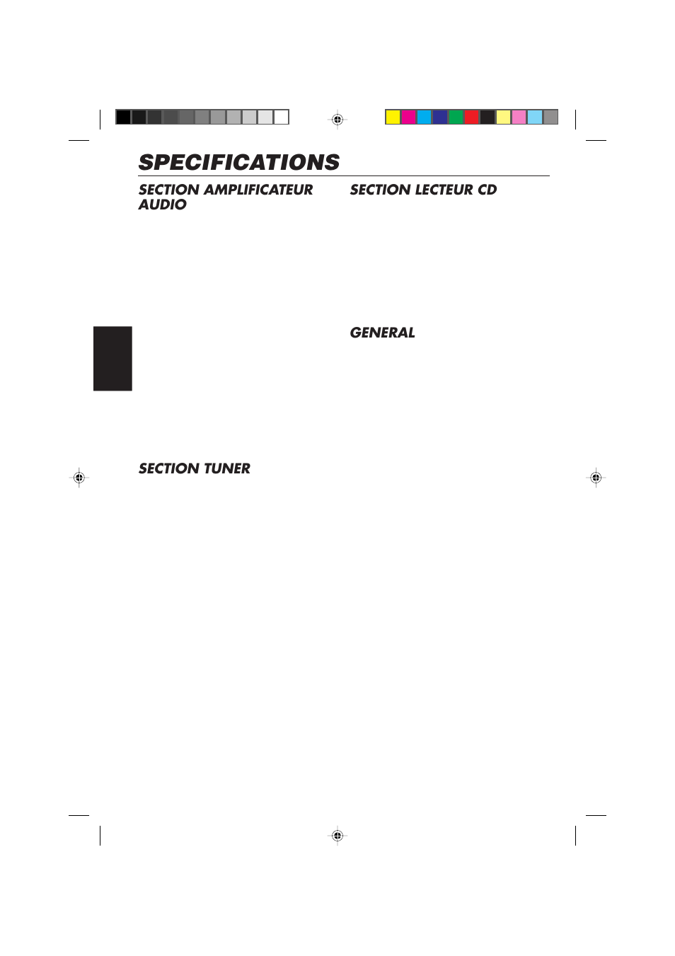 Specifications, General | JVC DIGITAL AUDIO KD-S550 User Manual | Page 70 / 94