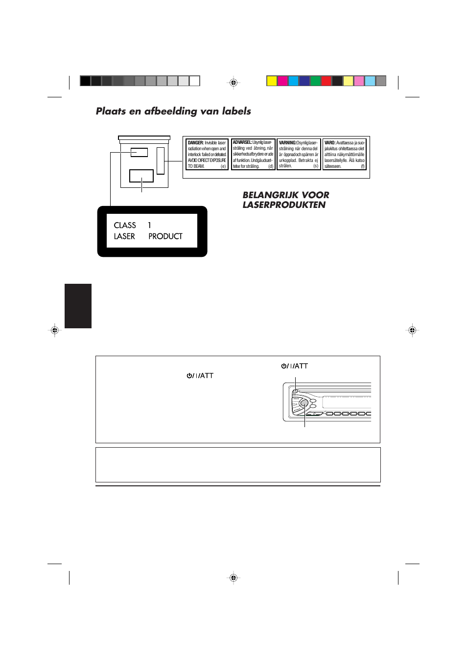 Het apparaat terugstellen, Plaats en afbeelding van labels, Belangrijk voor laserprodukten | Nederlands | JVC DIGITAL AUDIO KD-S550 User Manual | Page 71 / 94