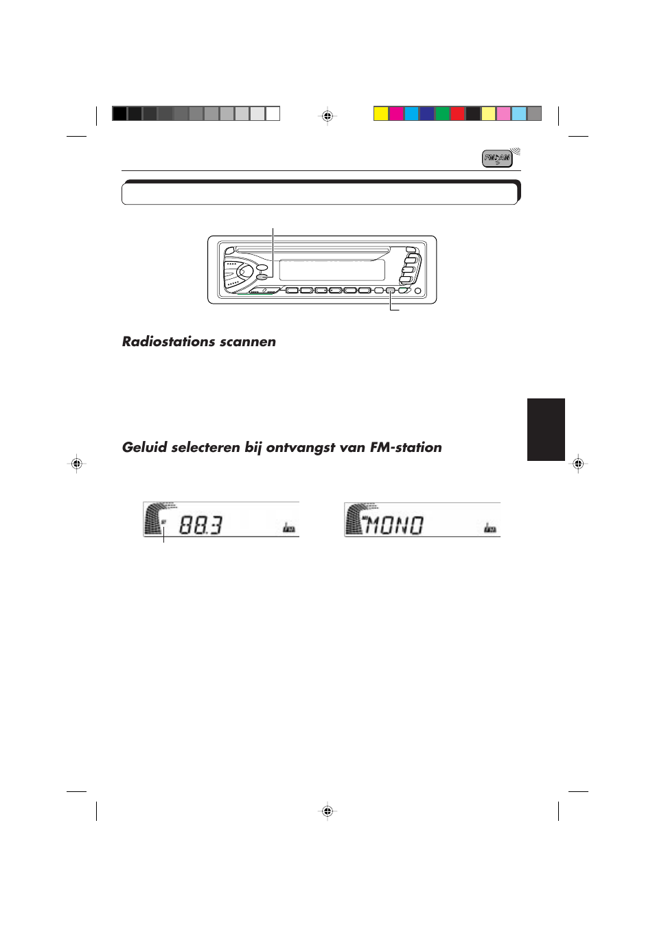 Andere handige radiofuncties, Radiostations scannen, Geluid selecteren bij ontvangst van fm-station | JVC DIGITAL AUDIO KD-S550 User Manual | Page 78 / 94