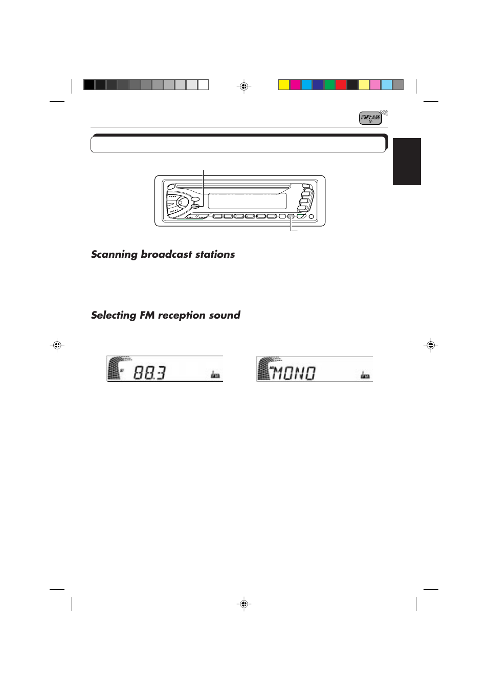 Other convenient tuner functions, Scanning broadcast stations, Selecting fm reception sound | JVC DIGITAL AUDIO KD-S550 User Manual | Page 9 / 94