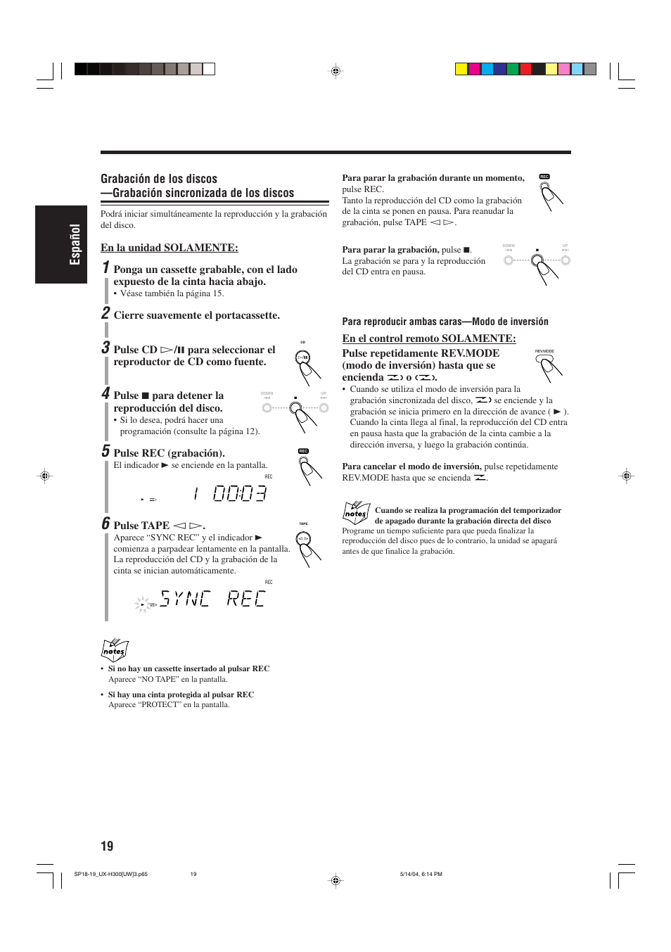 19 espa ñ ol | JVC UX-H330 EN ES User Manual | Page 48 / 80