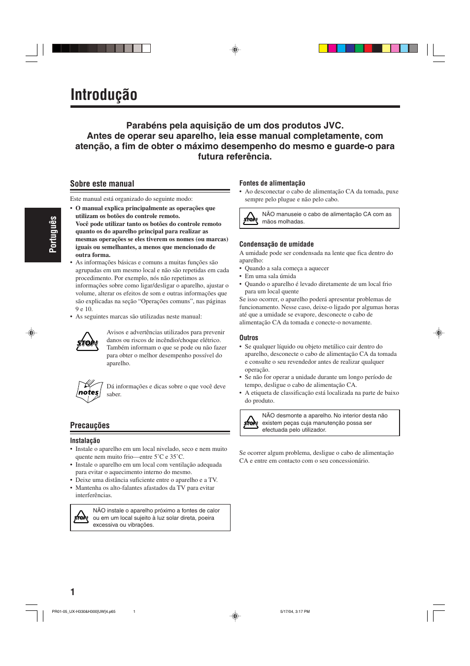 Introdução, 1português | JVC UX-H330 EN ES User Manual | Page 54 / 80