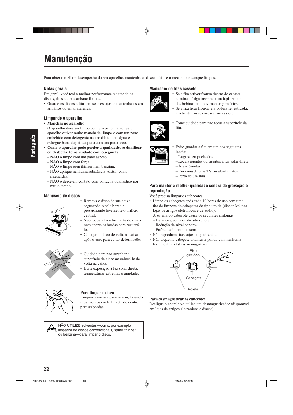 Manutenção, 23 portugu ê s | JVC UX-H330 EN ES User Manual | Page 76 / 80