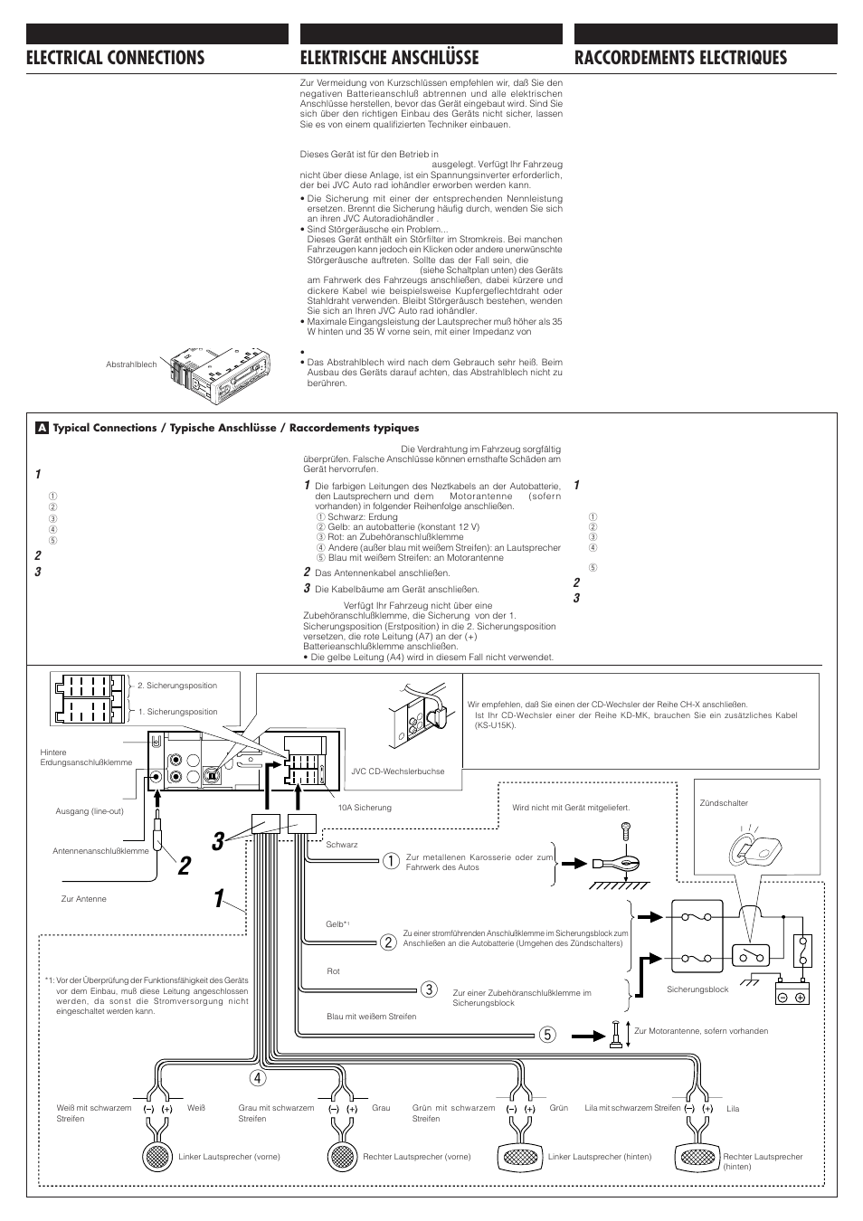 Electrical connections, Raccordements electriques, Elektrische anschlüsse | JVC KS-F330R User Manual | Page 3 / 4