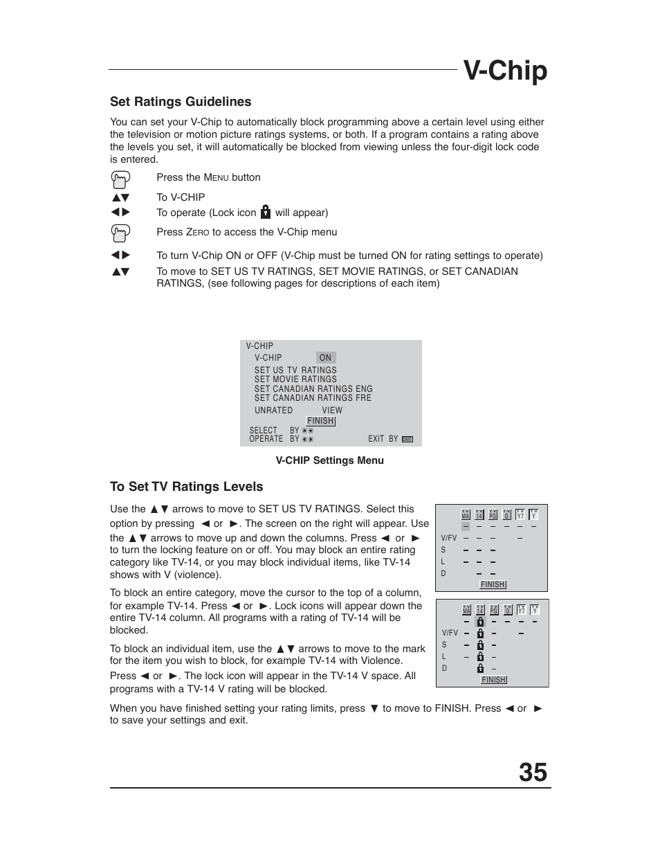 V-chip, Set ratings guidelines | JVC AV-48WP30 User Manual | Page 35 / 68