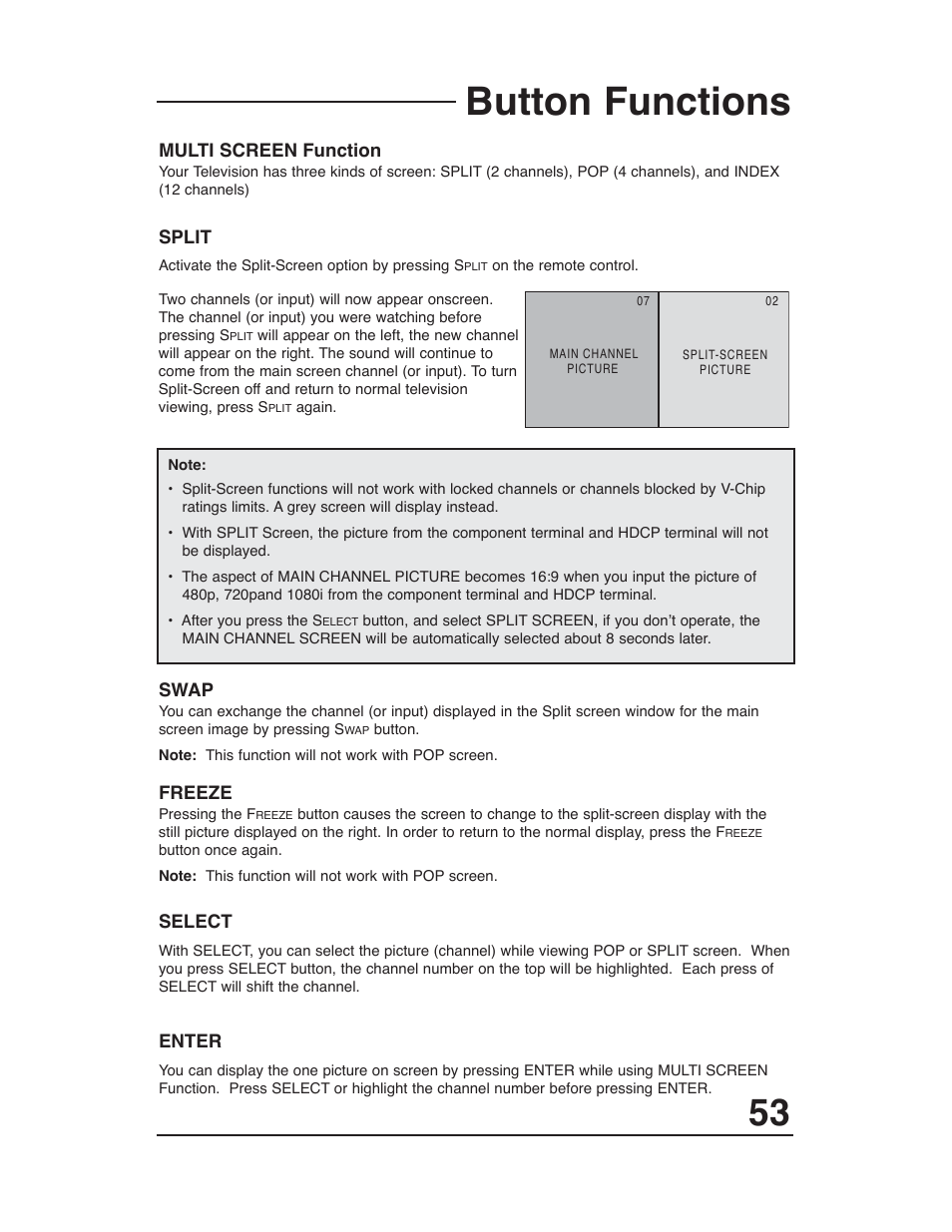 Button functions | JVC AV-48WP30 User Manual | Page 53 / 68