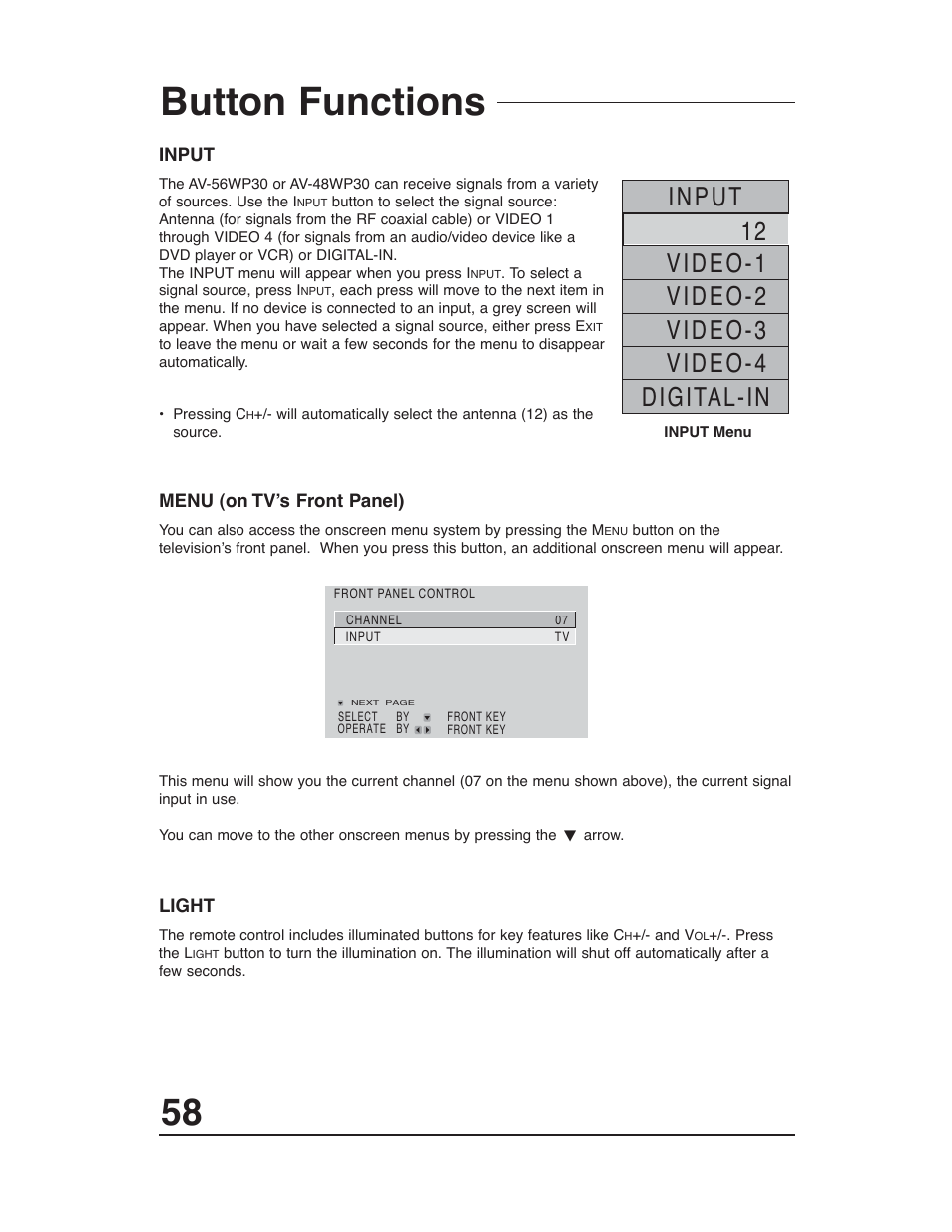 Button functions | JVC AV-48WP30 User Manual | Page 58 / 68