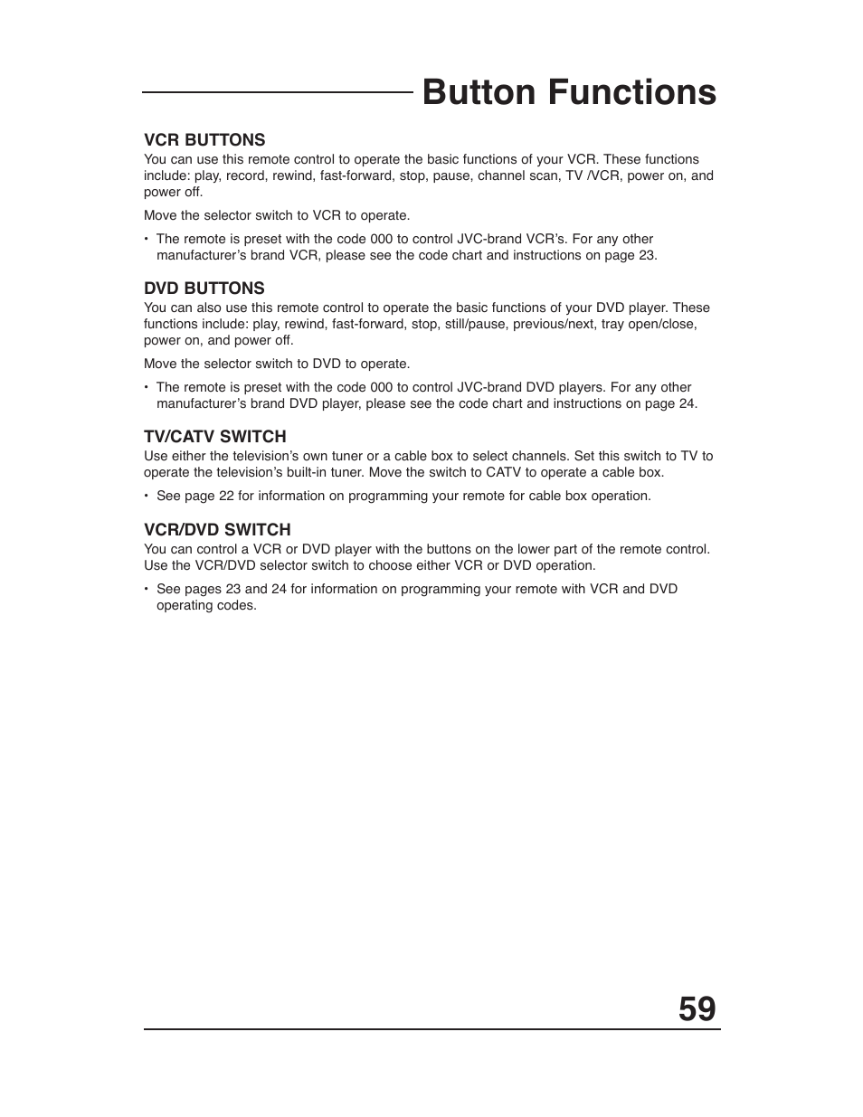 Button functions | JVC AV-48WP30 User Manual | Page 59 / 68