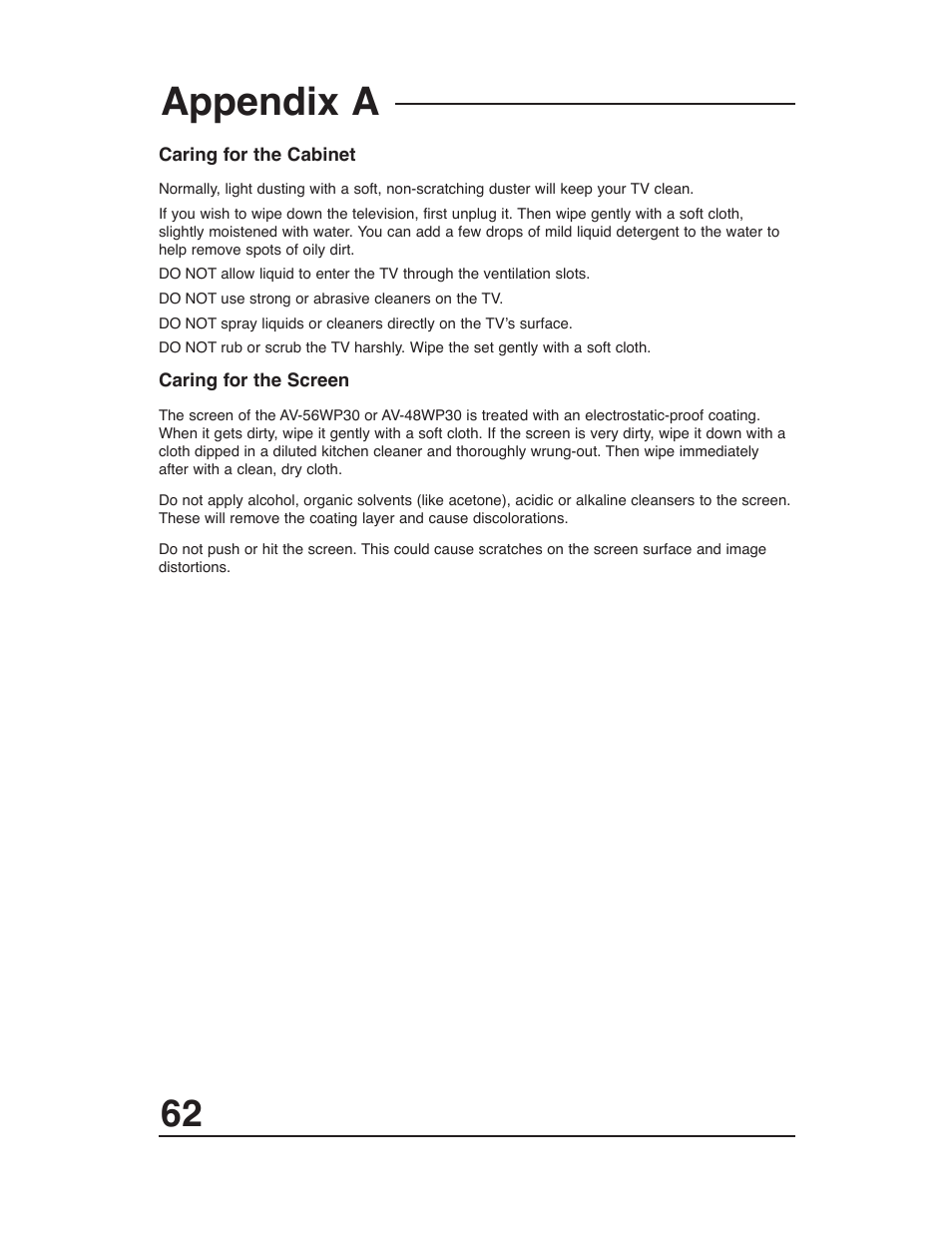 Appendix a | JVC AV-48WP30 User Manual | Page 62 / 68
