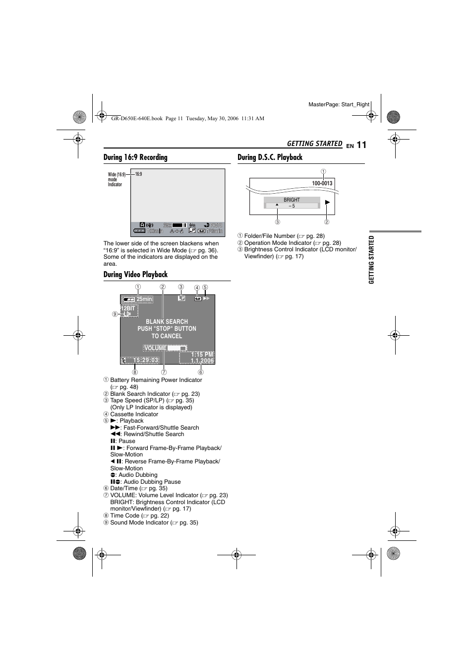 During 16:9 recording, During video playback, During d.s.c. playback | JVC GR-D640E User Manual | Page 11 / 56