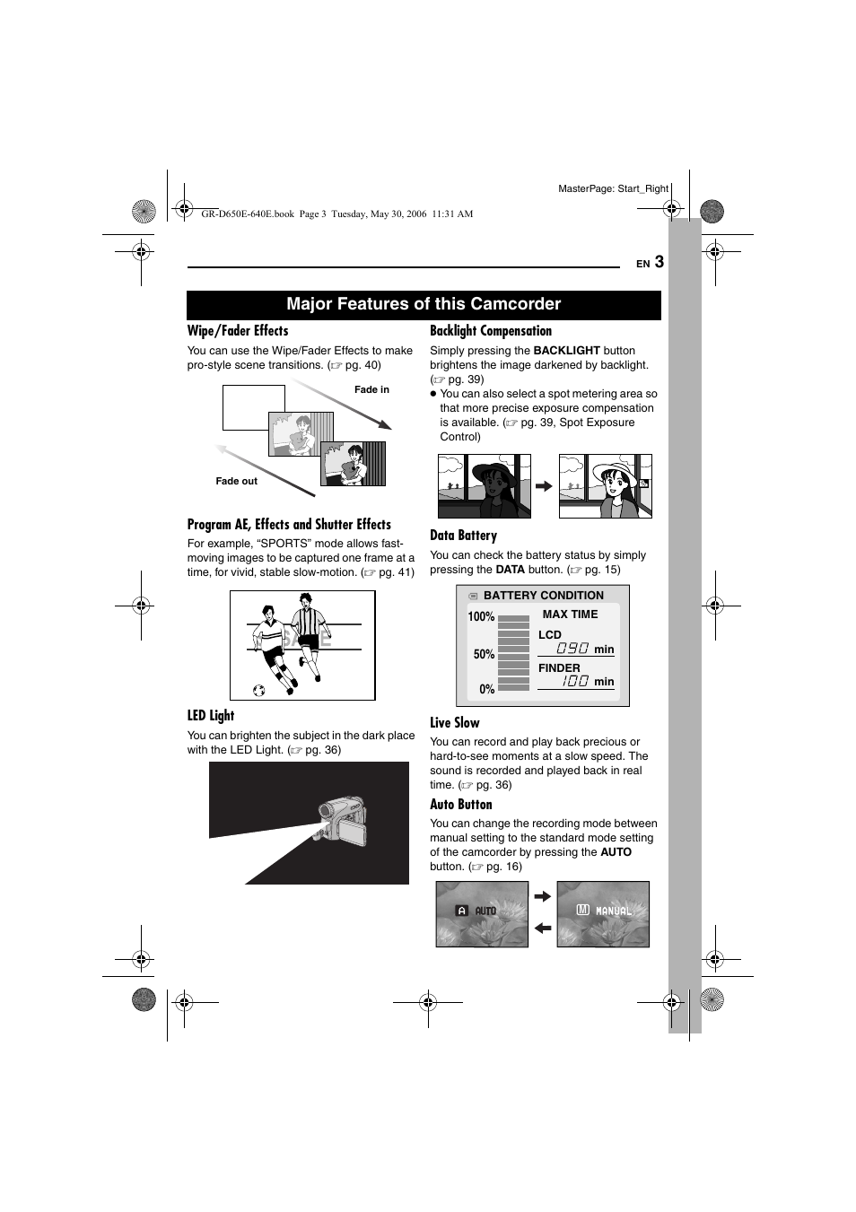 Major features of this camcorder | JVC GR-D640E User Manual | Page 3 / 56