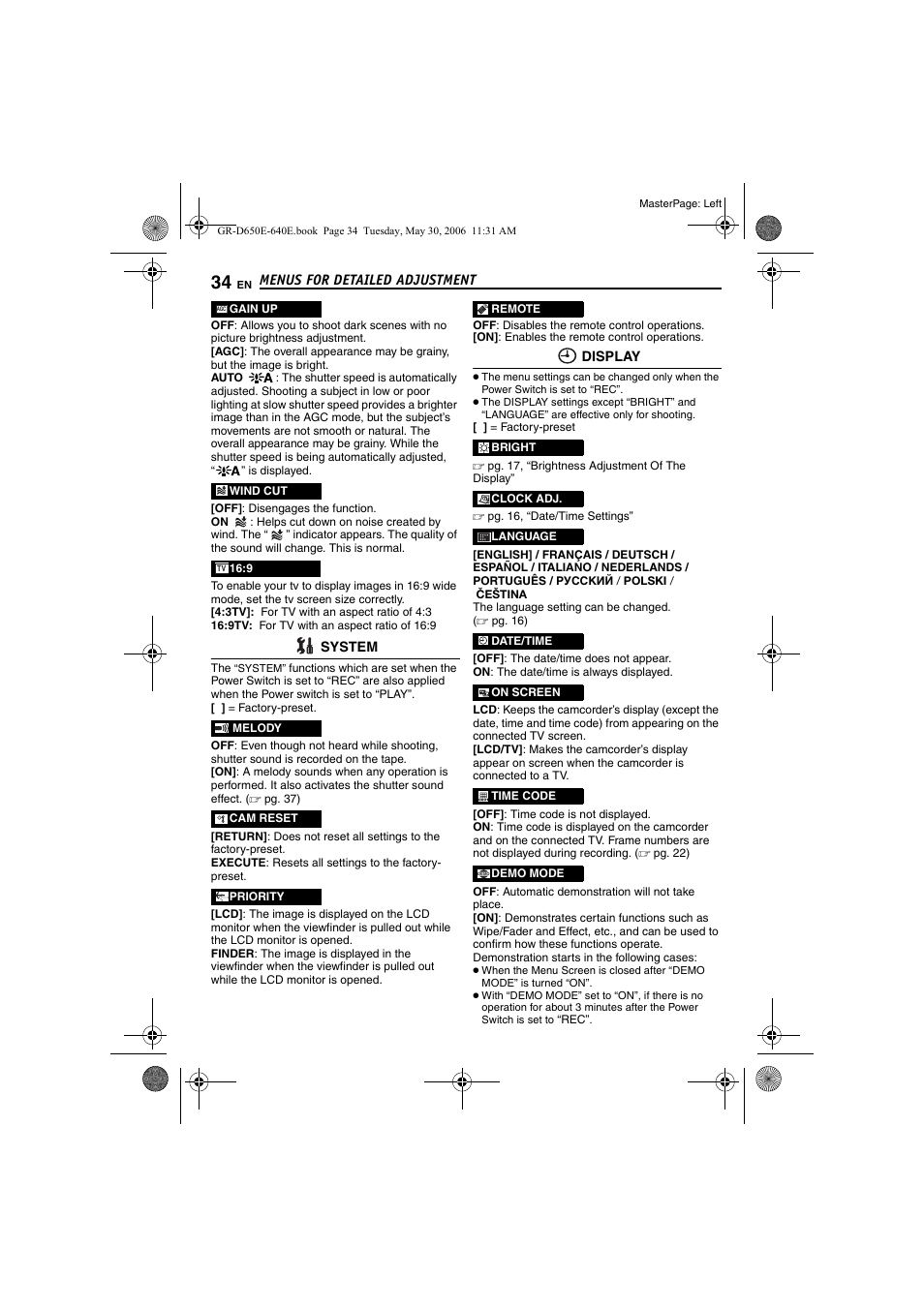 Pg. 34), Pg. 34, Is set to “on | JVC GR-D640E User Manual | Page 34 / 56