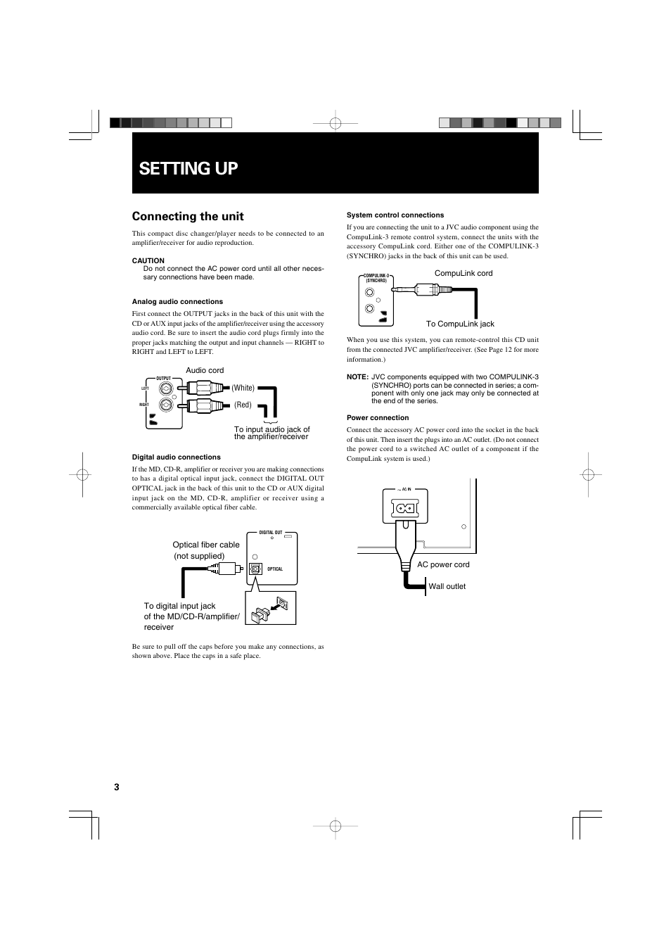 Setting up, Connecting the unit | JVC XL-MC2000BK User Manual | Page 6 / 20