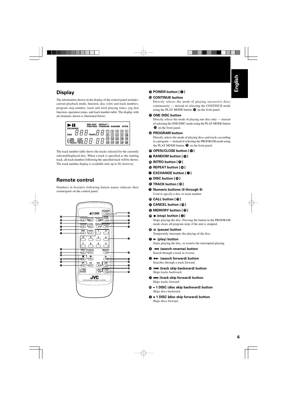 English, Display, Remote control | JVC XL-MC2000BK User Manual | Page 9 / 20