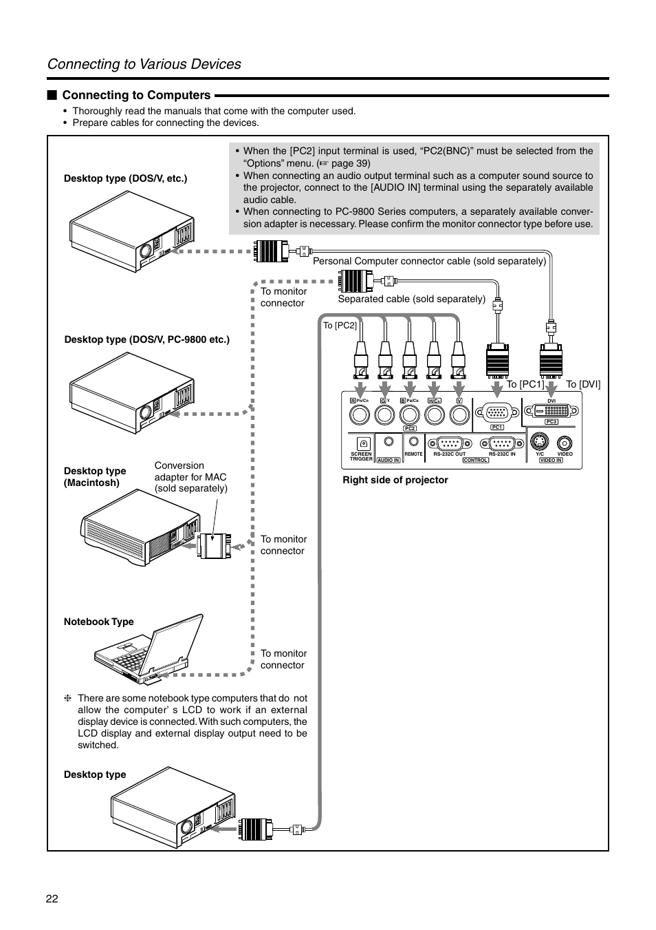 Connecting to various devices, Connecting to computers | JVC DLA-HX2E User Manual | Page 22 / 62